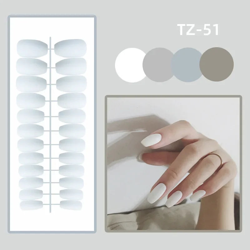 24PCS Natutral White False Nails Long Ballerina Pure Color Fake Nails Coffin Full Cover Nail Tips with Designs Stiletto Almond