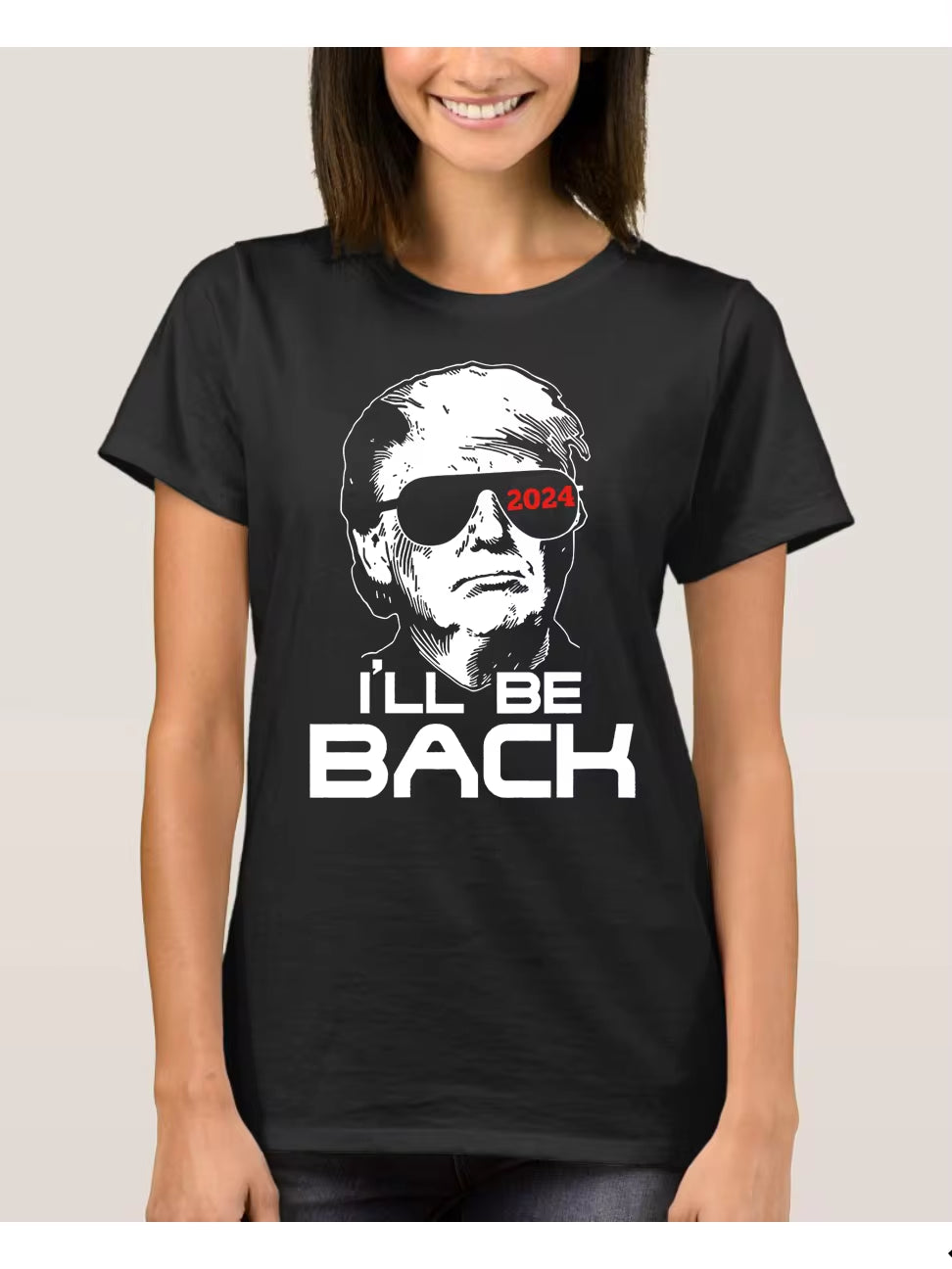 Brand Graphic T Shirt for Women Donald Trump 2024 I'Ll Be Back Women Clothing Summer 2023 Unisex Cotton Tops Tees Camiseta