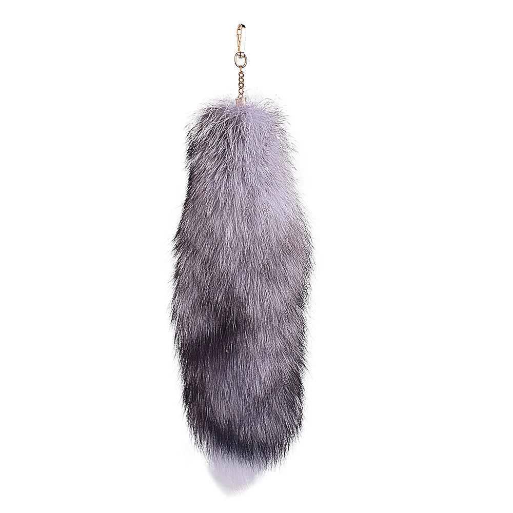 2024 Real Fox Fur Tail Large Long Natural Fur Tail Keychain Pendant Cosplay Tail Cute Wolf Fox Tail Fur Car Keychains for Women