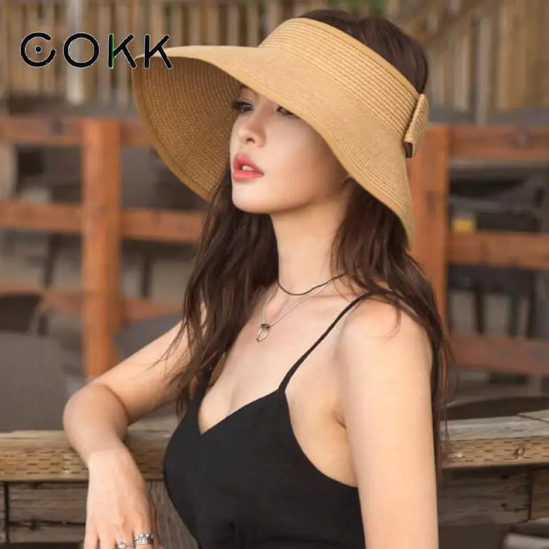 New Spring Summer Visors Cap Foldable Wide Large Brim Sun Hat Beach Hats for Women Straw Hat Wholesale Chapeau