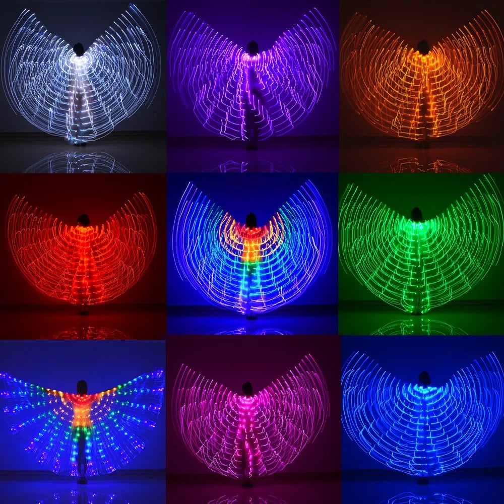 LED Wings Belly Dance Wings Isis Halloween Wings Prop Shining LED Lamp Wings Belly Dance Costumes Accessories Sticks Adult Child