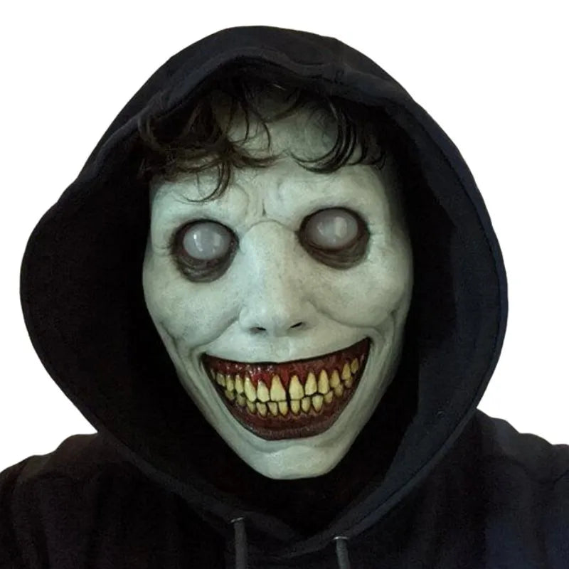 Halloween Happy Exorcist Mask Smile White Eyed Demon Headgear Terror Latex Mask Halloween Party Supplies COS Costume Dressing