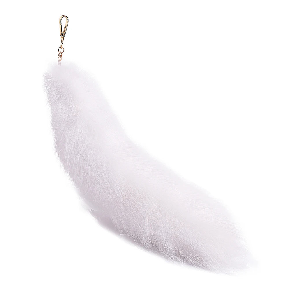 2024 Real Fox Fur Tail Large Long Natural Fur Tail Keychain Pendant Cosplay Tail Cute Wolf Fox Tail Fur Car Keychains for Women