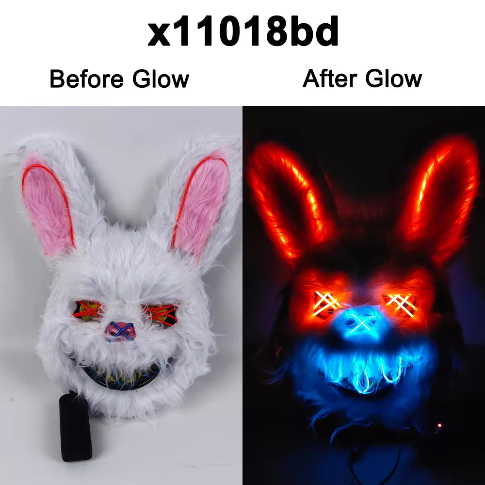 Hot Carnival EL Wire Bunny Mask Masquerade LED Rabbit Mask Glowing Halloween Party Mask for Birthday Wedding Party Cosplay Props