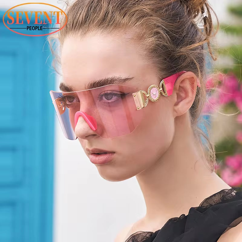 Oversized Shield Sunglasses Women 2023 Luxury Brand Designer Fashion Rimless Sun Glasses for Men New Trend Irregular Sunglass