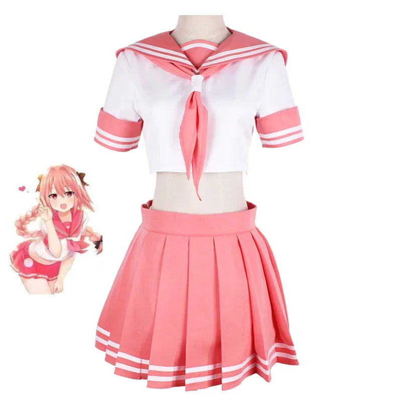 Fate Apocrypha Rider Astolfo Cosplay for Men JK School Uniform Sailor Suit Women Outfit Anime Halloween Costume