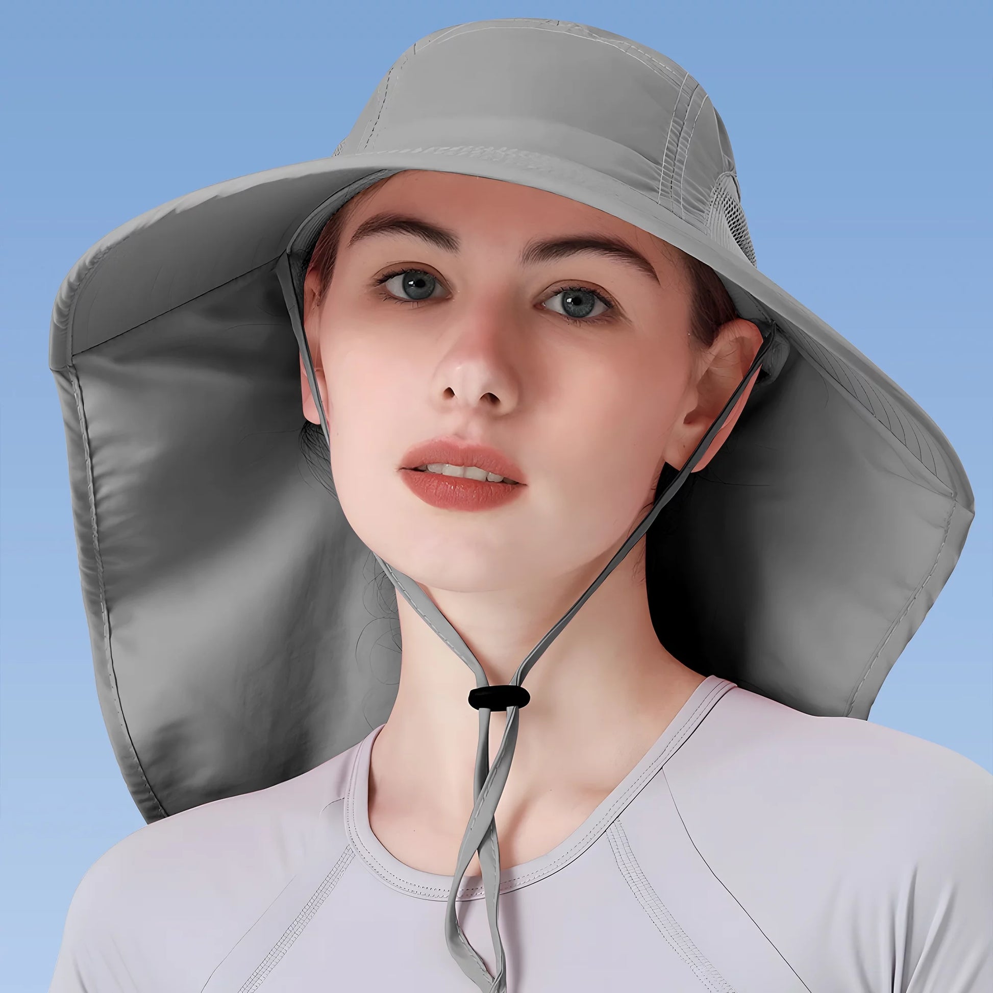 Outdoor Sun Hat for Women,Nylon UPF Protection Fishing Bucket Hat with Neck,Dark Grey