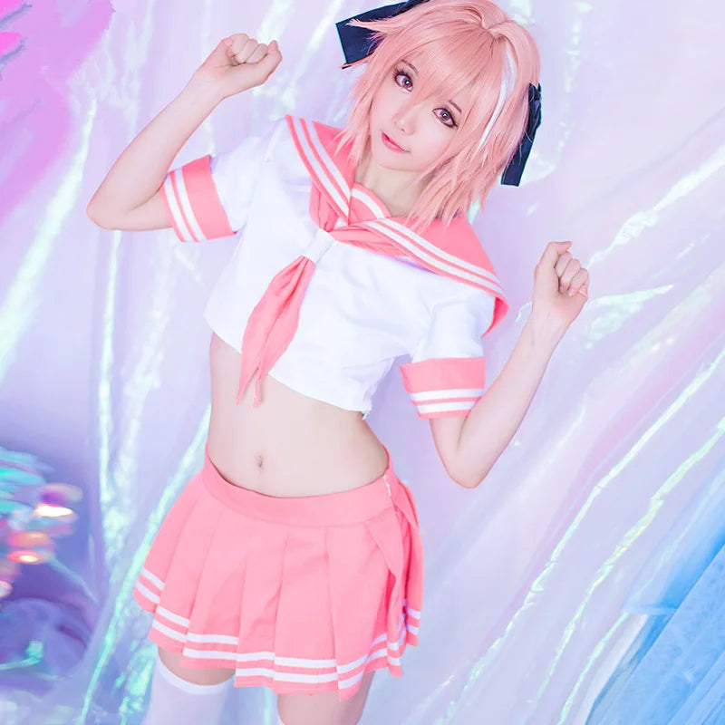 Fate Apocrypha Rider Astolfo Cosplay for Men JK School Uniform Sailor Suit Women Outfit Anime Halloween Costume