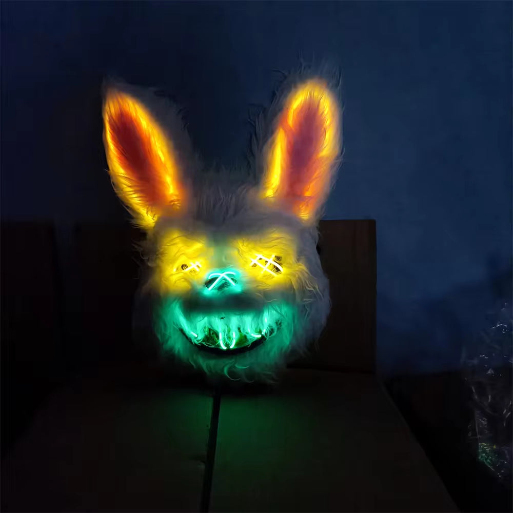 Hot Carnival EL Wire Bunny Mask Masquerade LED Rabbit Mask Glowing Halloween Party Mask for Birthday Wedding Party Cosplay Props