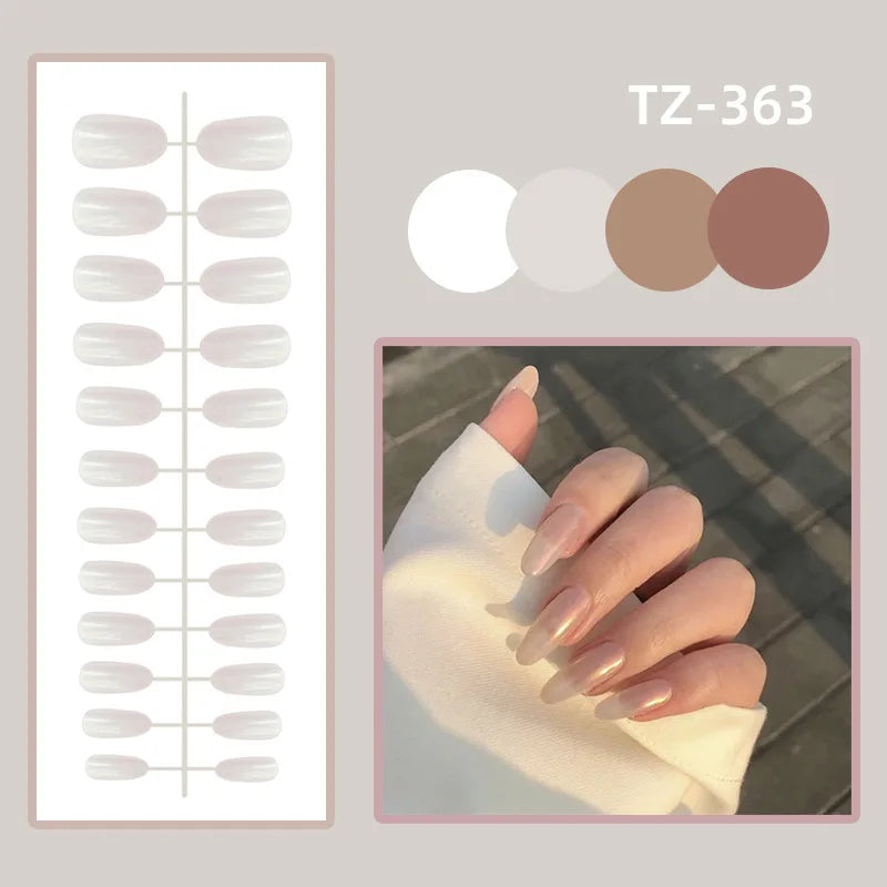 24PCS Natutral White False Nails Long Ballerina Pure Color Fake Nails Coffin Full Cover Nail Tips with Designs Stiletto Almond