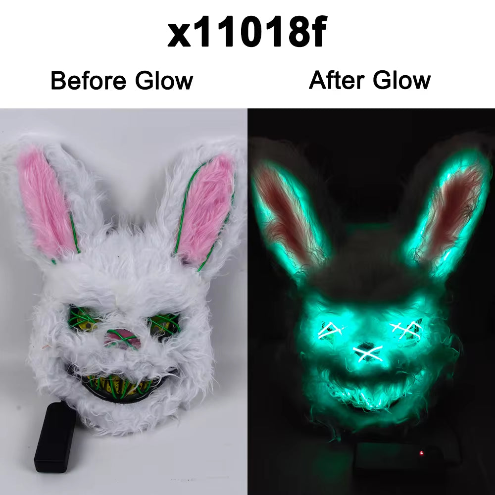 Hot Carnival EL Wire Bunny Mask Masquerade LED Rabbit Mask Glowing Halloween Party Mask for Birthday Wedding Party Cosplay Props