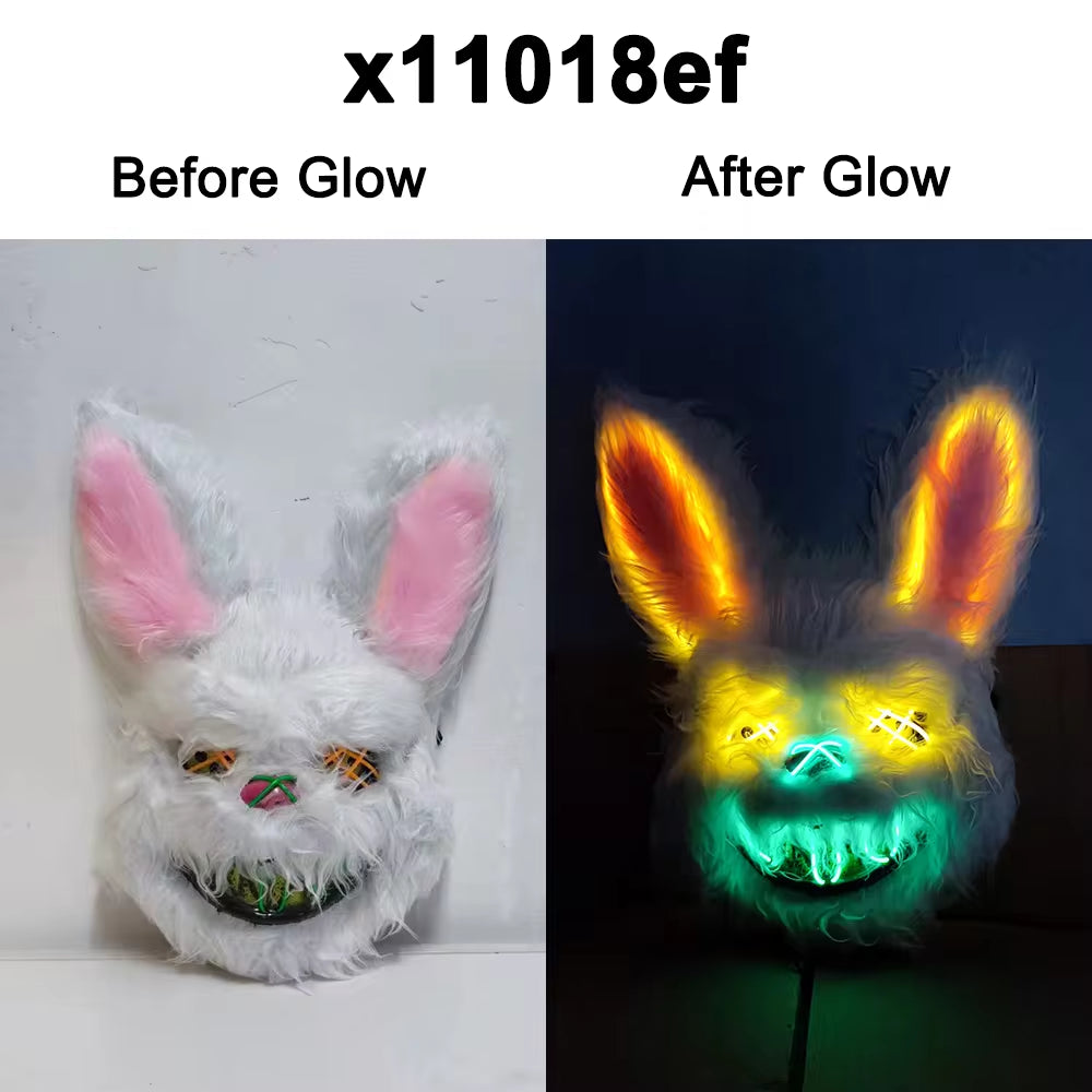 Hot Carnival EL Wire Bunny Mask Masquerade LED Rabbit Mask Glowing Halloween Party Mask for Birthday Wedding Party Cosplay Props