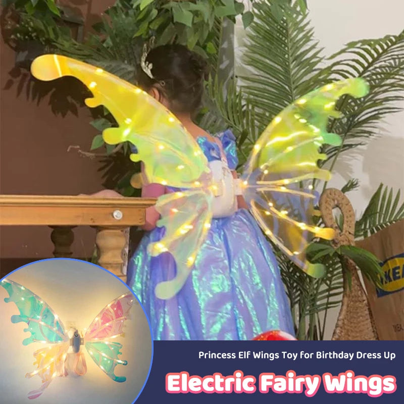 Electric Fairy Wings Light up for Girls Kids Toys Costume Elf Luminous Wings LED Music Dress up Butterfly Angel Princess Wings