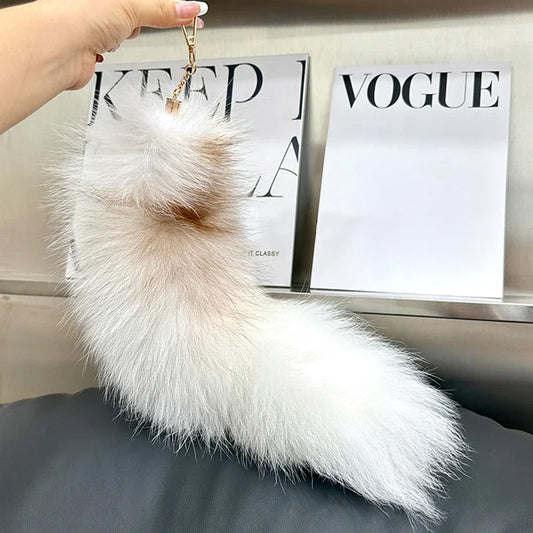 Fox Tail Pendants Keychain 40Cm Fur Pom Pom Key Chain Charm Bag Car Key Ring Best Gift Jewelry