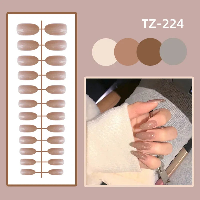 24PCS Natutral White False Nails Long Ballerina Pure Color Fake Nails Coffin Full Cover Nail Tips with Designs Stiletto Almond