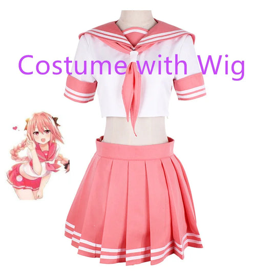 Fate Apocrypha Rider Astolfo Cosplay for Men JK School Uniform Sailor Suit Women Outfit Anime Halloween Costume