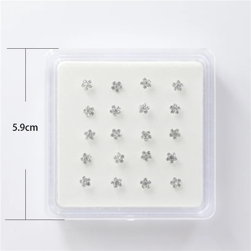 20Pcs/Box Body Nose Piercing Jewelry Nose Rings Nose Studs for Women Colored Crystal Flower Nose Nail Jewelry Wholesale