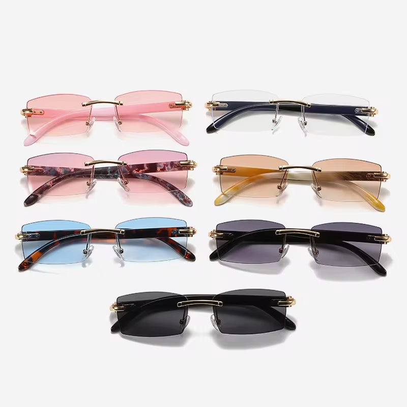 Buffalo Horn Sunglasses Rimless Square Luxury Designer White Black Buffs Sun Glasses Trendy Eyewear Gafas De Sol Hombre