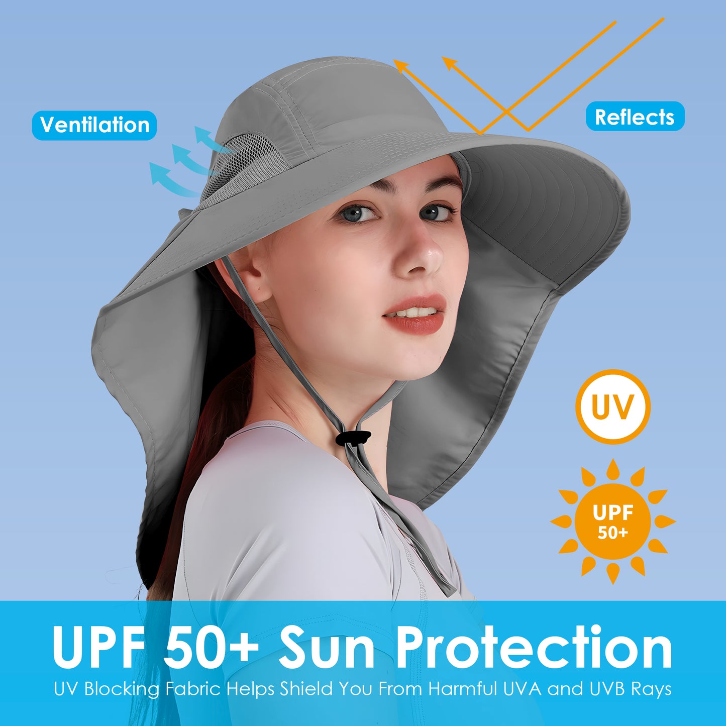 Outdoor Sun Hat for Women,Nylon UPF Protection Fishing Bucket Hat with Neck,Dark Grey